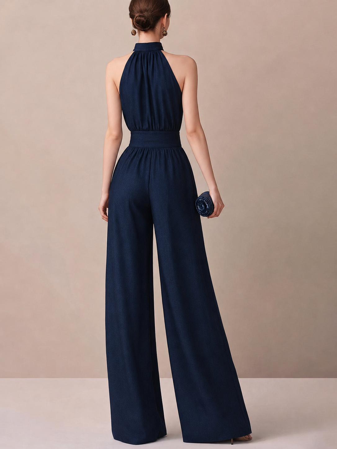 Conjunto Palazzo de Lino y Blusa Halter Mujer Estampado