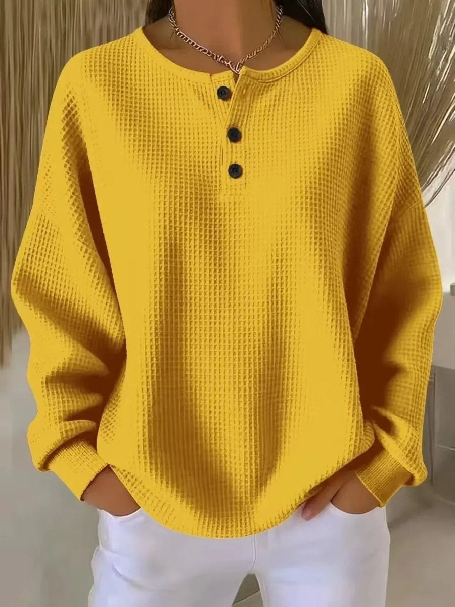 Jersey Fino Mujer Oversize Cuello Redondo Botones