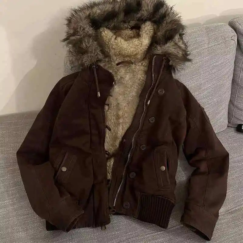 Chaqueta con capucha forro de lana mujer vintage Y2K