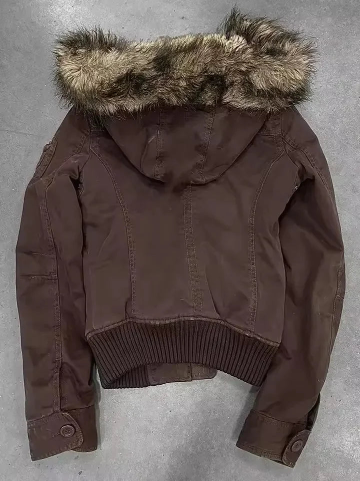 Chaqueta con capucha forro de lana mujer vintage Y2K
