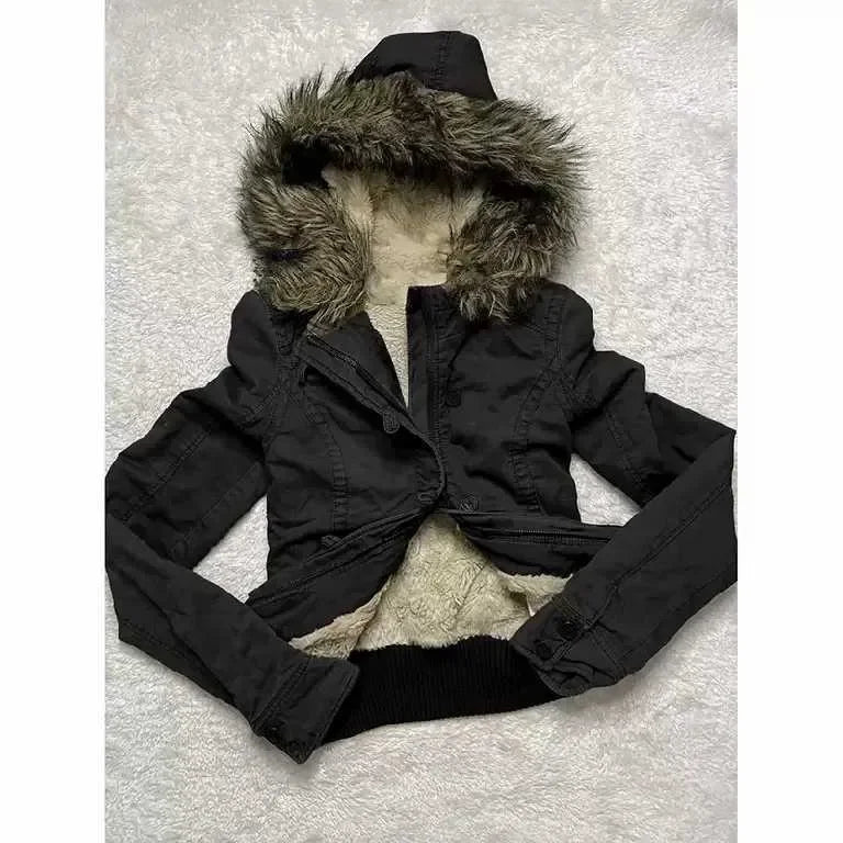 Chaqueta con capucha forro de lana mujer vintage Y2K