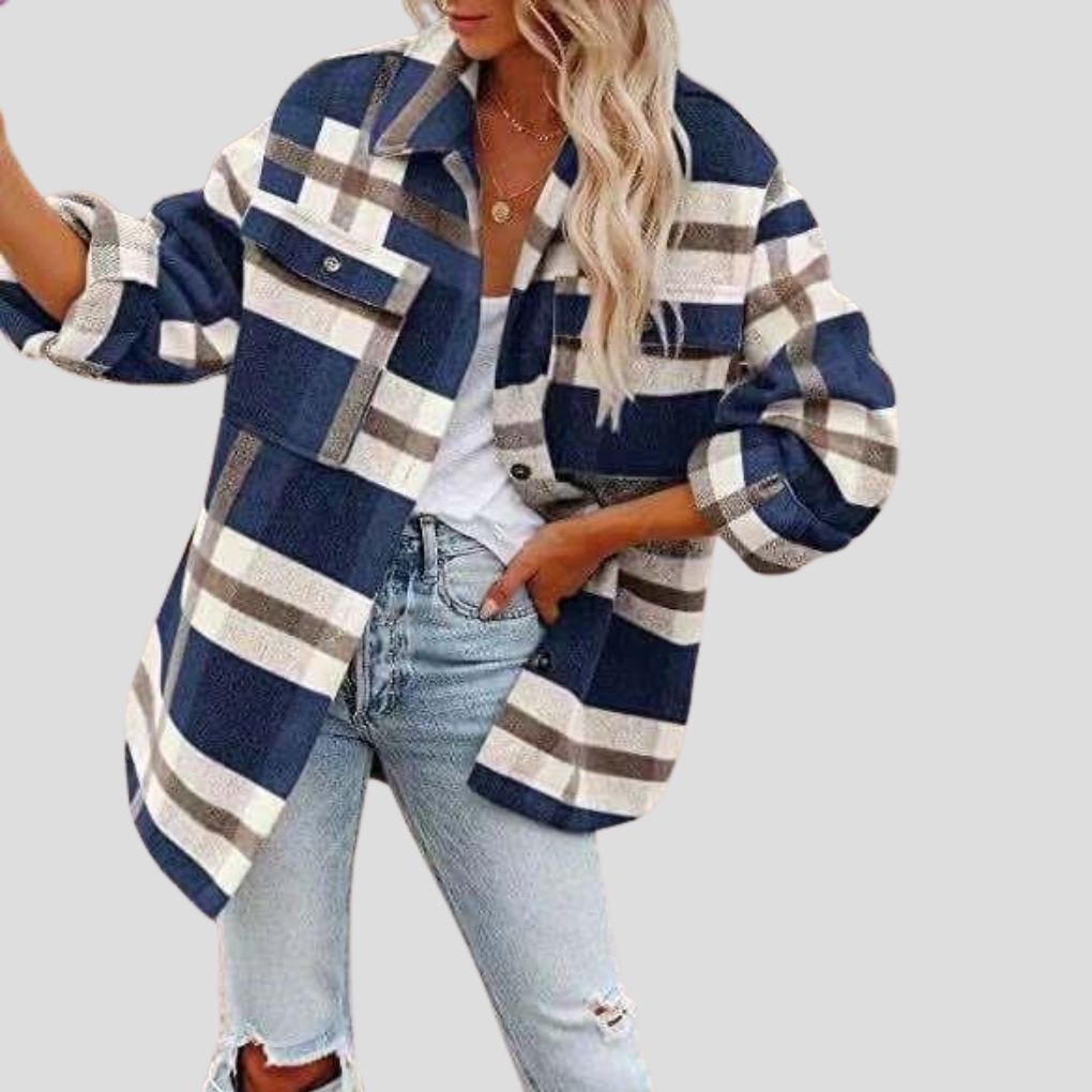 Sobrecamisa Mujer de Cuadros Oversize Manga Larga Bolsillos