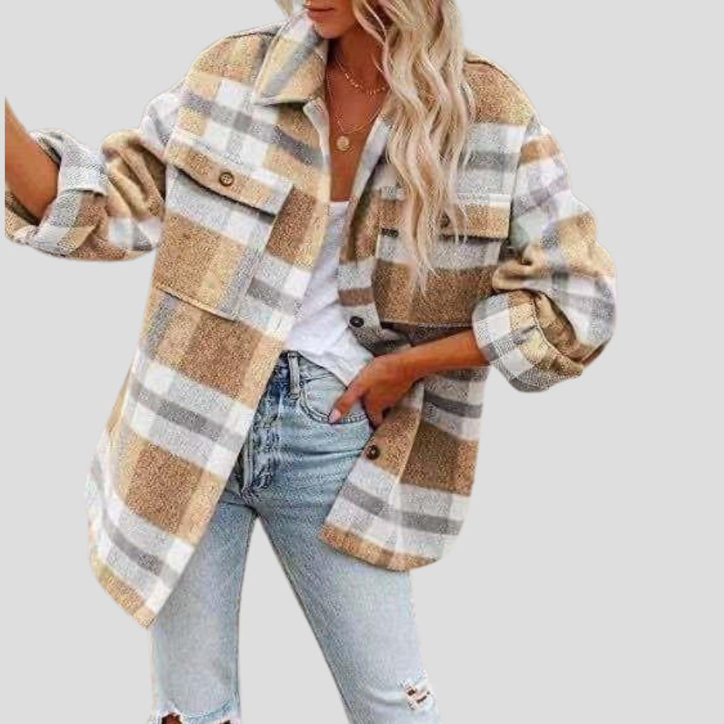Sobrecamisa Mujer de Cuadros Oversize Manga Larga Bolsillos
