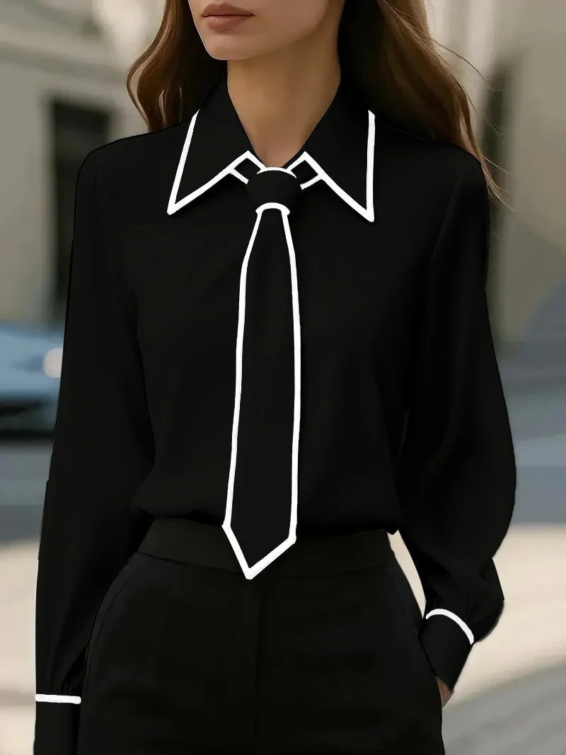 Camisa Blanca Mujer de Manga Larga Cuello con Lazo