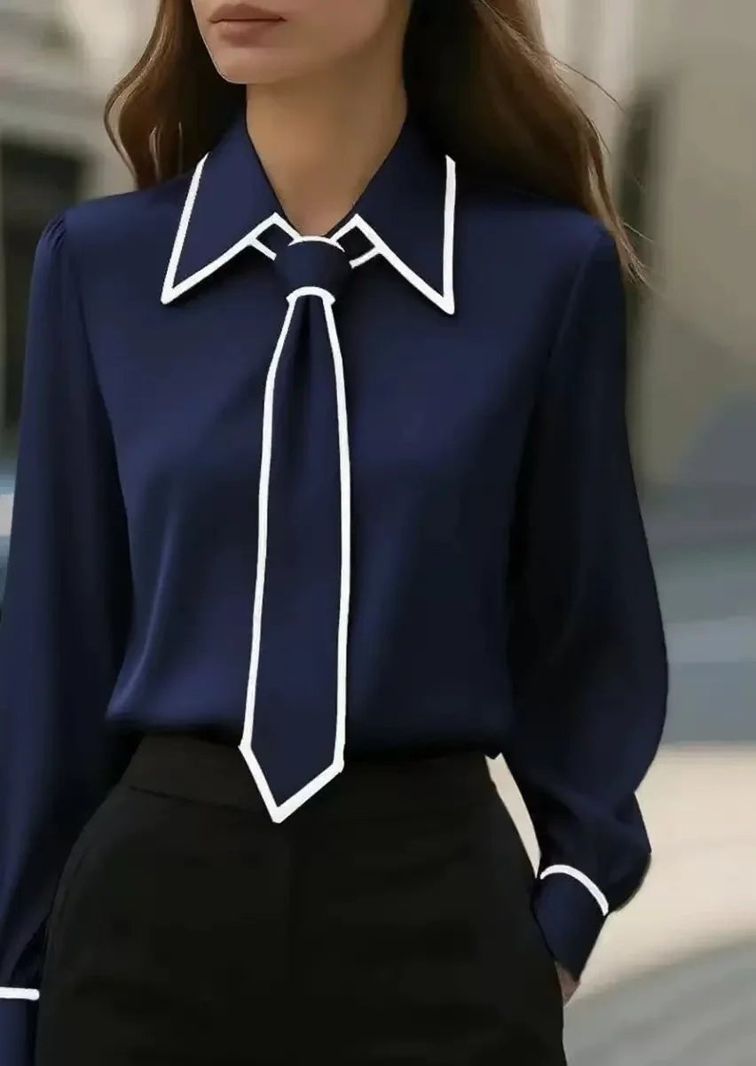 Camisa Blanca Mujer de Manga Larga Cuello con Lazo