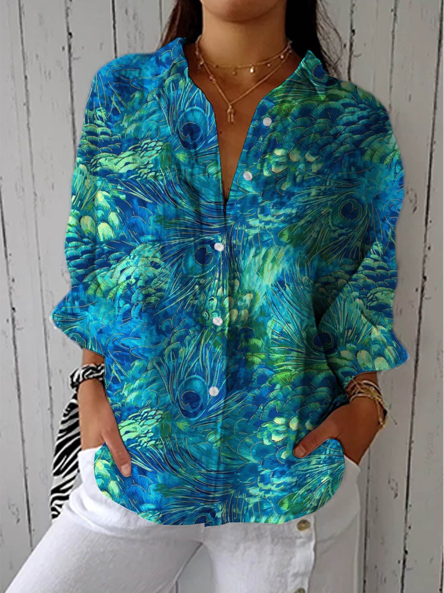Blusa Tropical de Verano Estampada Mujer Escote V