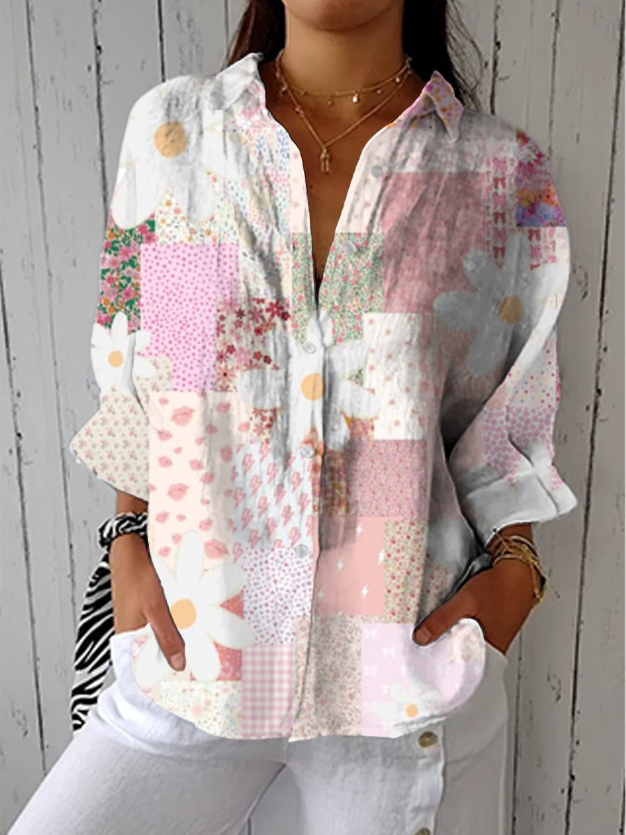 Blusa Tropical de Verano Estampada Mujer Escote V