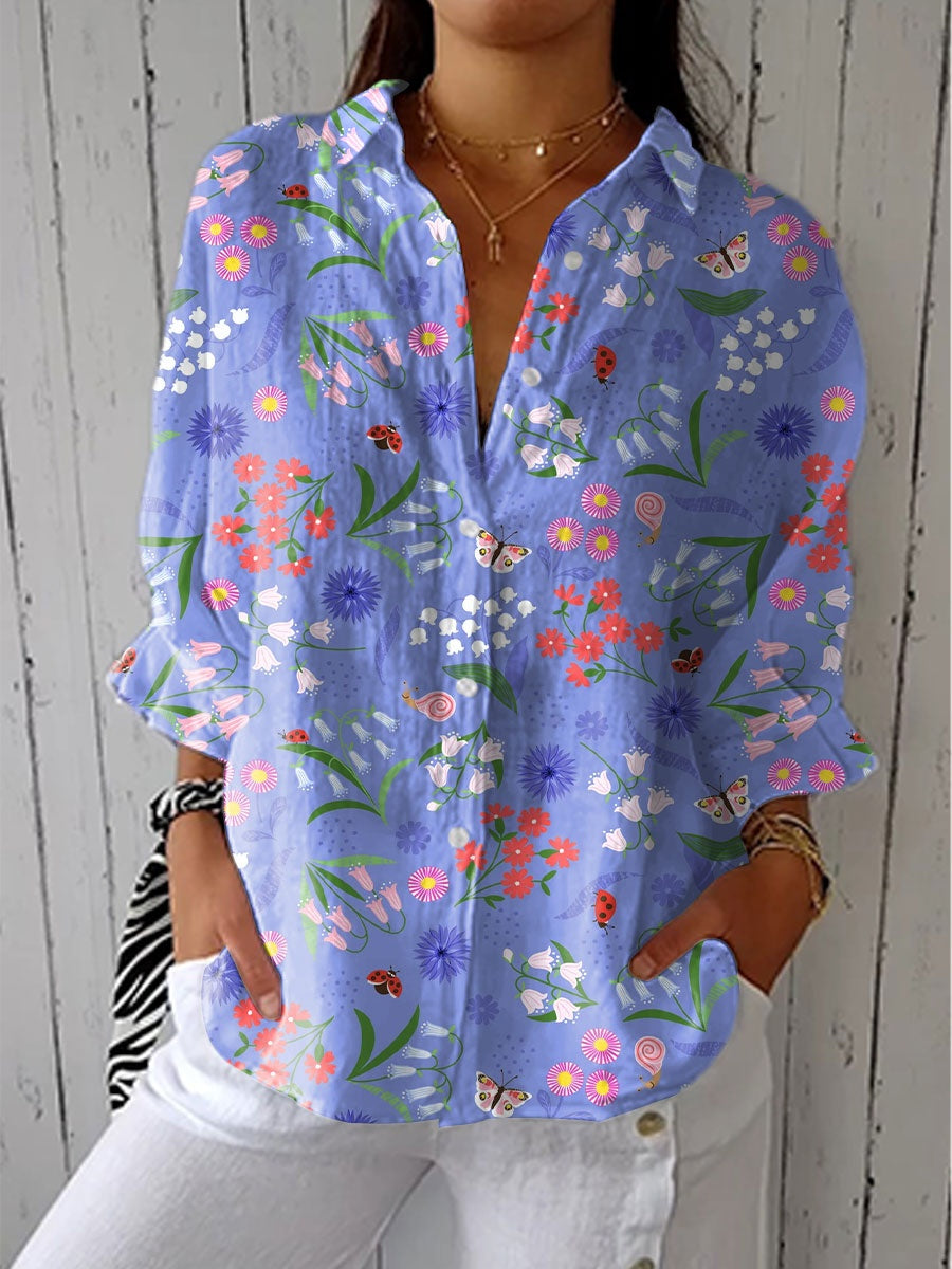 Blusa Tropical de Verano Estampada Mujer Escote V