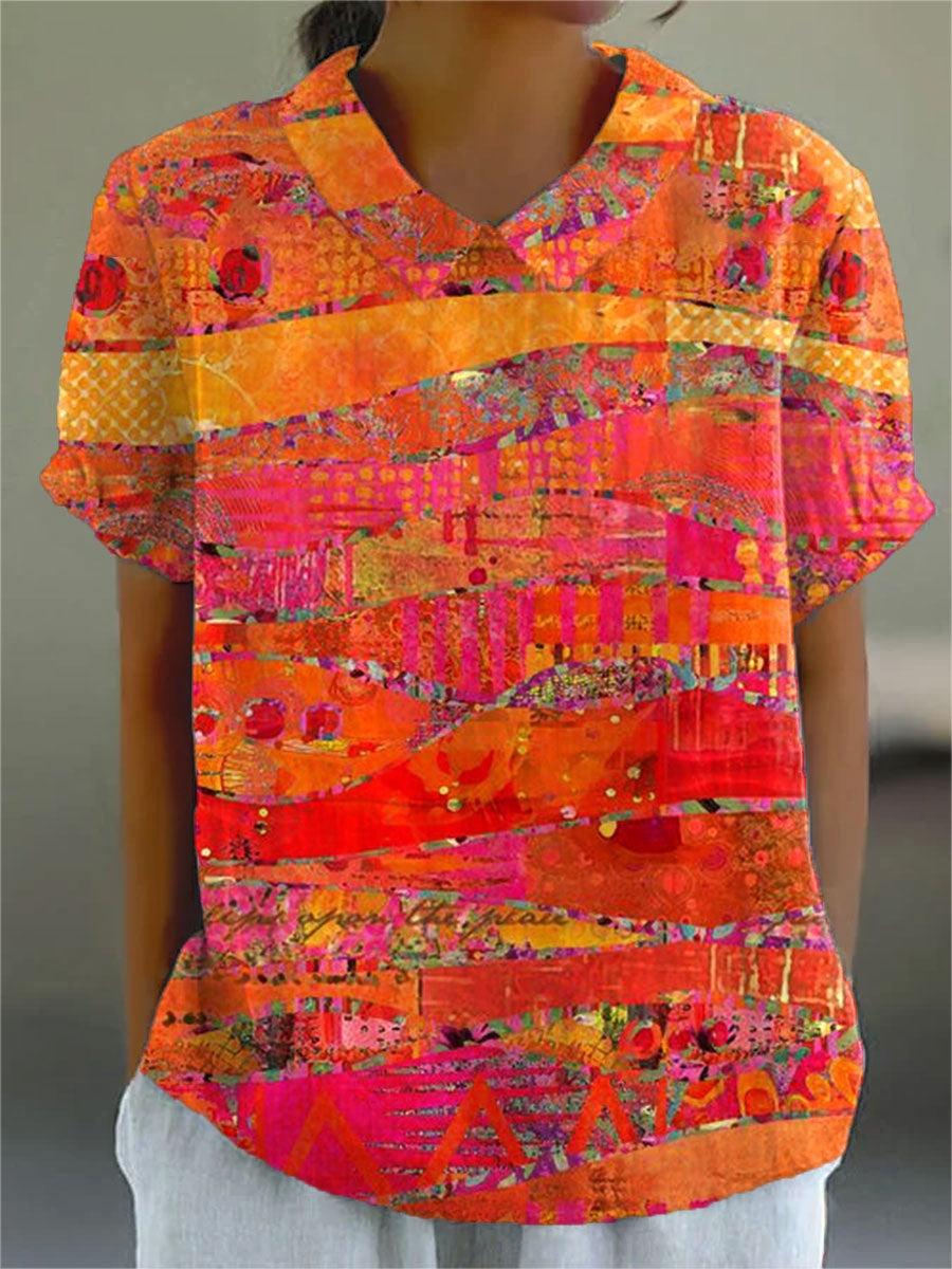 Camisa Oversize de Verano Estampada de Manga Corta Mujer