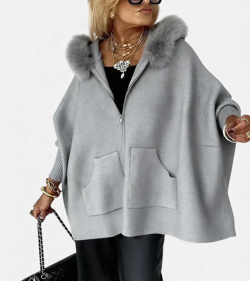 Sudadera con Capucha y Cremallera Oversize Mujer Pelo Bolsillos