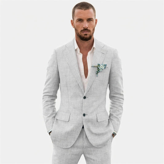 Traje de Lino de Corte Relajado Hombre Solapa Clásica