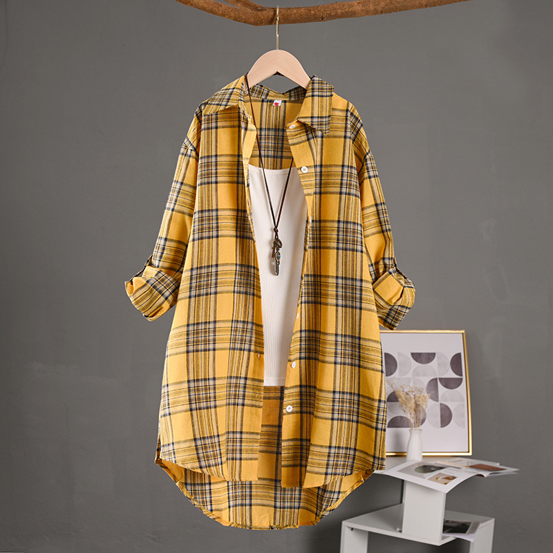 Sobrecamisa Mujer de Algodón de Cuadros Oversize Manga Larga