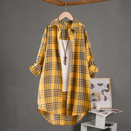 Sobrecamisa Mujer de Algodón de Cuadros Oversize Manga Larga