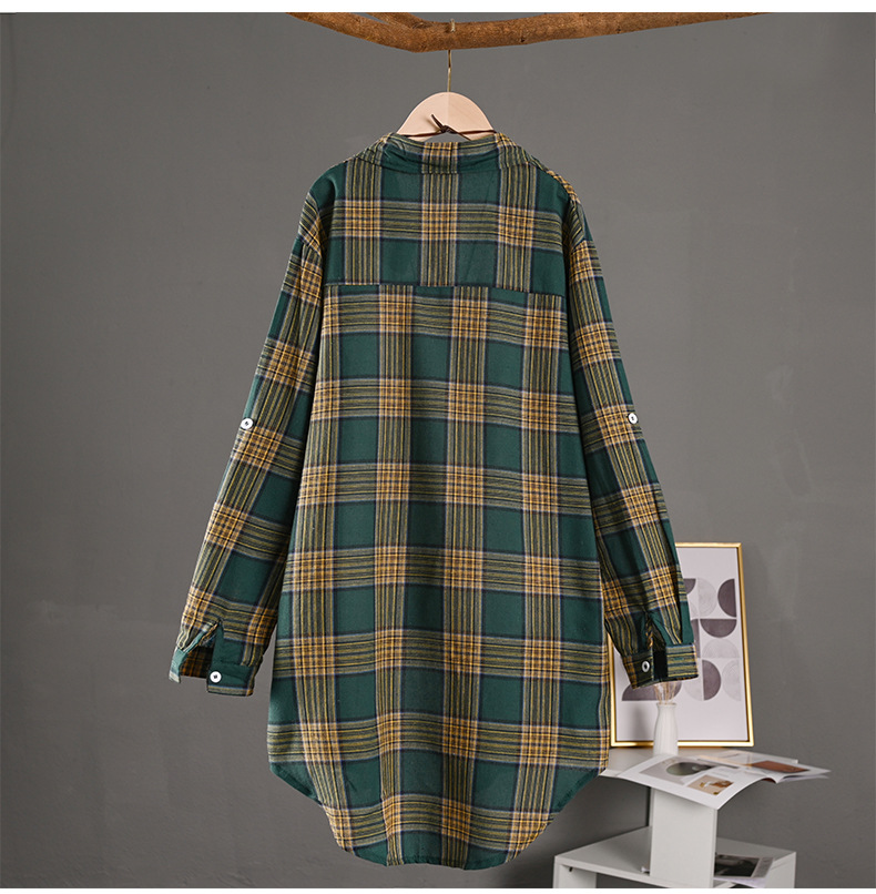 Sobrecamisa Mujer de Algodón de Cuadros Oversize Manga Larga