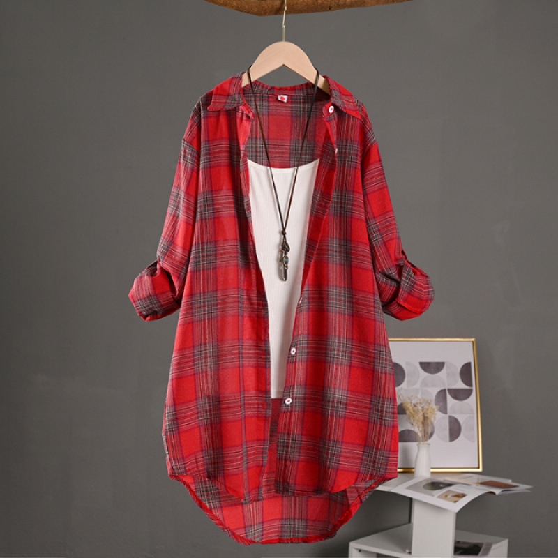 Sobrecamisa Mujer de Algodón de Cuadros Oversize Manga Larga