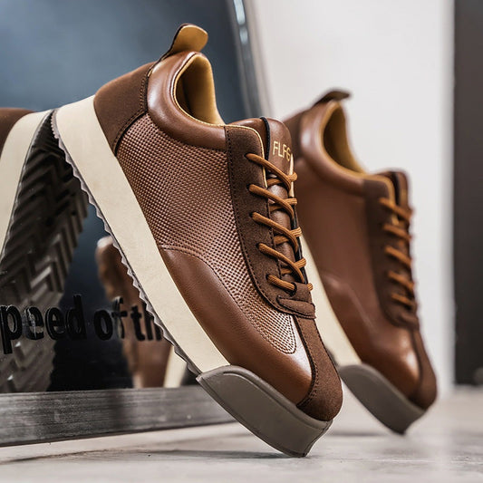 Zapatillas de Piel Hombre Casual Cordones Suela Plana