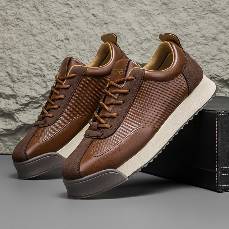 Zapatillas de Piel Hombre Casual Cordones Suela Plana