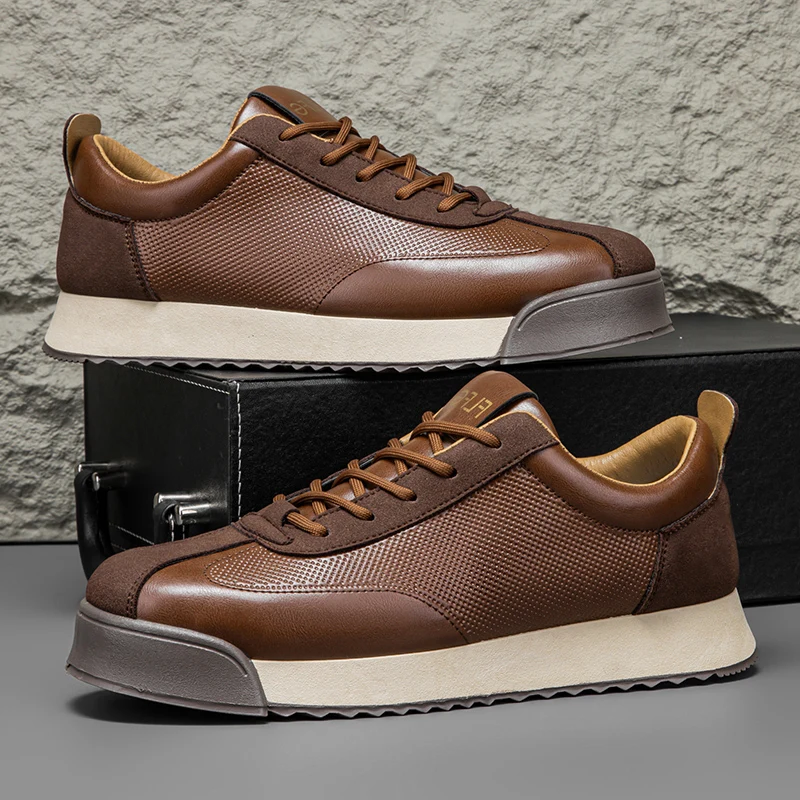 Zapatillas de Piel Hombre Casual Cordones Suela Plana
