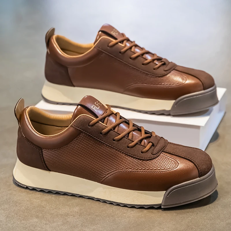 Zapatillas de Piel Hombre Casual Cordones Suela Plana