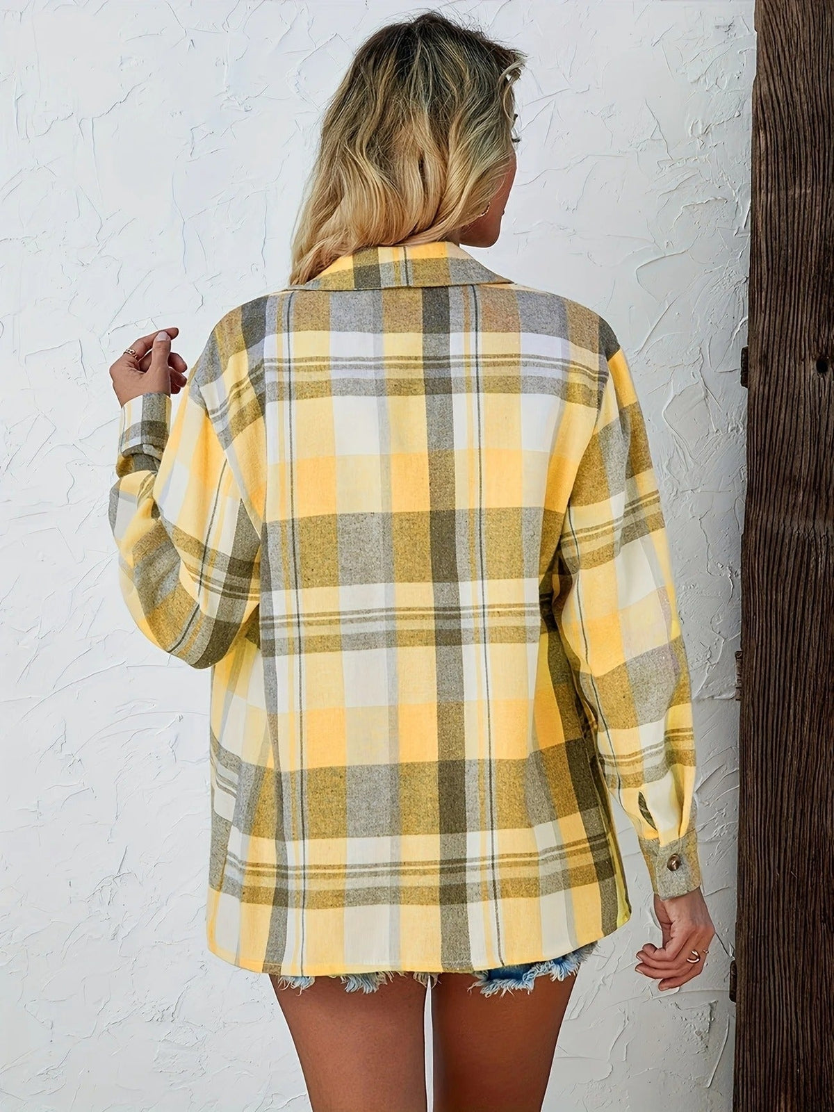 Camisa de Cuadros Oversize Mujer Manga Larga Bolsillo