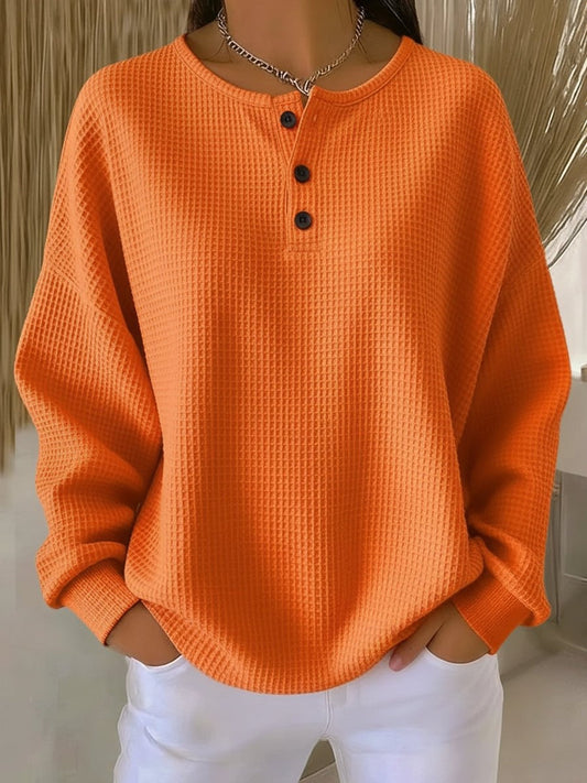 Jersey Fino Mujer Oversize Cuello Redondo Botones