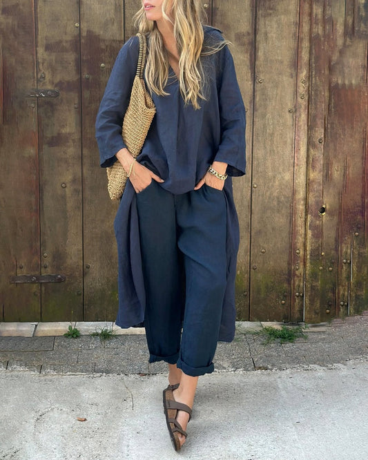Conjunto de Lino Casual Mujer Pantalón y Blusa