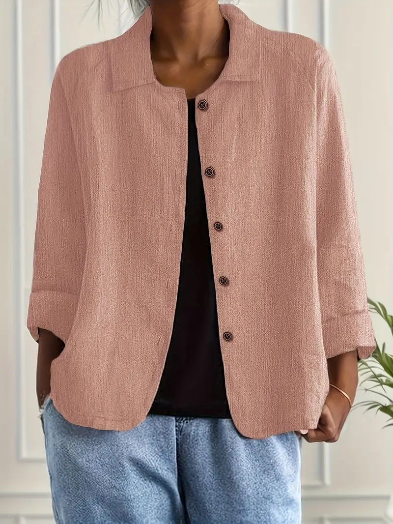 Chaqueta de Lino con Botones Mujer Manga Larga
