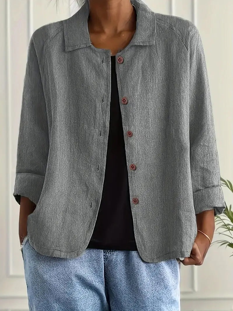 Chaqueta de Lino con Botones Mujer Manga Larga