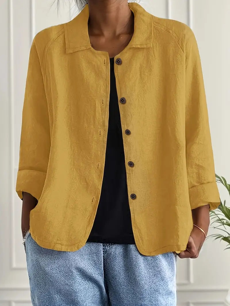 Chaqueta de Lino con Botones Mujer Manga Larga