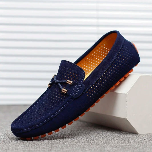 Mocasines de Ante Perforado Hombre Sin Cordones