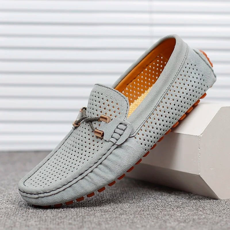 Mocasines de Ante Perforado Hombre Sin Cordones
