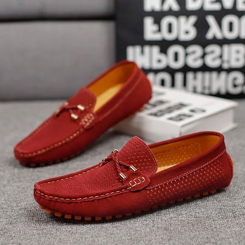 Mocasines de Ante Perforado Hombre Sin Cordones
