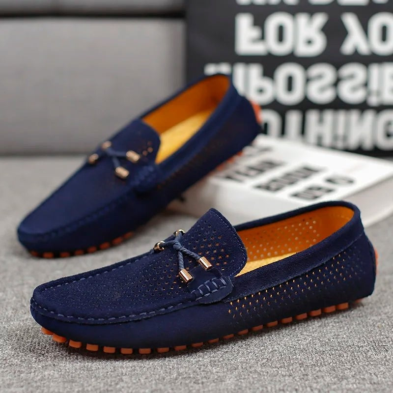 Mocasines de Ante Perforado Hombre Sin Cordones